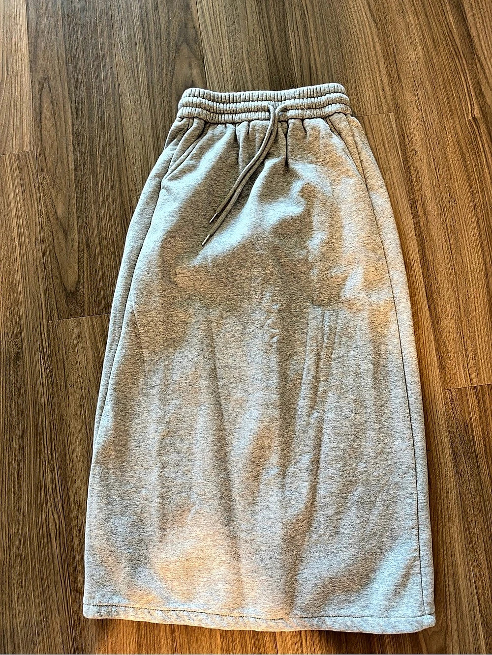 Heather Gray Fleece-Lined Drawstring Maxi Sweat Skirt